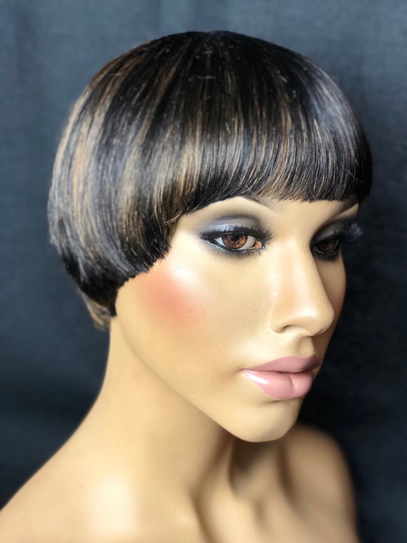 Wig Black Blonde Short Page Boy Haircut Wig Etsy