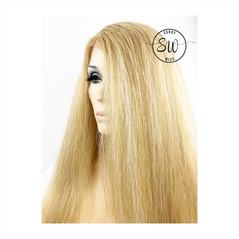 Light Blonde Synthetic Hair Wig Kinky Straight Long Bob Lace Etsy