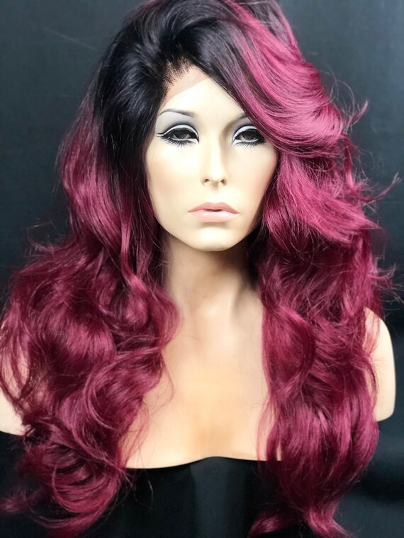 Lace Front Wig Burgundy Red Lace Front Wig Ombre Rooted Etsy