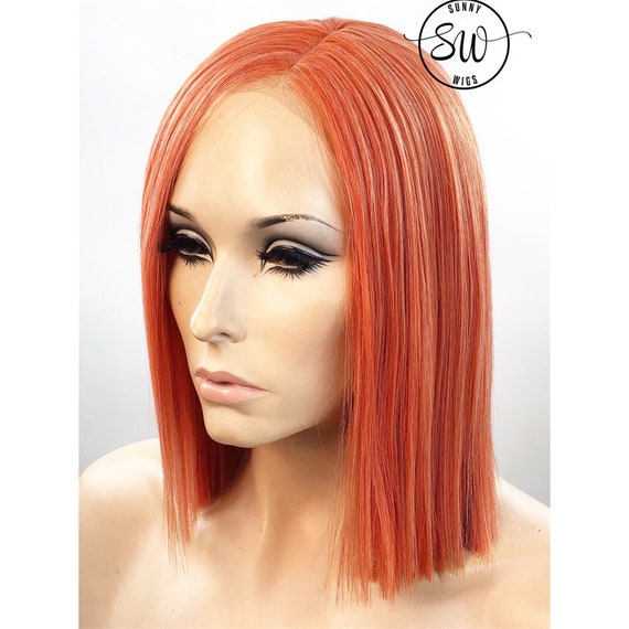Short Coral Bob Lace Front Wig Coral Rose Gold Blonde Etsy