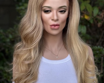 LAURA | 100% Virgin Human Hair Lace Top Wig | Almond Vanilla Blonde Light Balayage Highlights | Ready To Ship