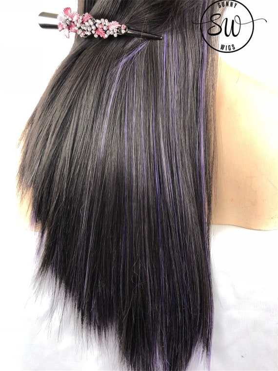 Lace Front Wig Black W Purple Peekaboo Ombre Hand Tied Etsy