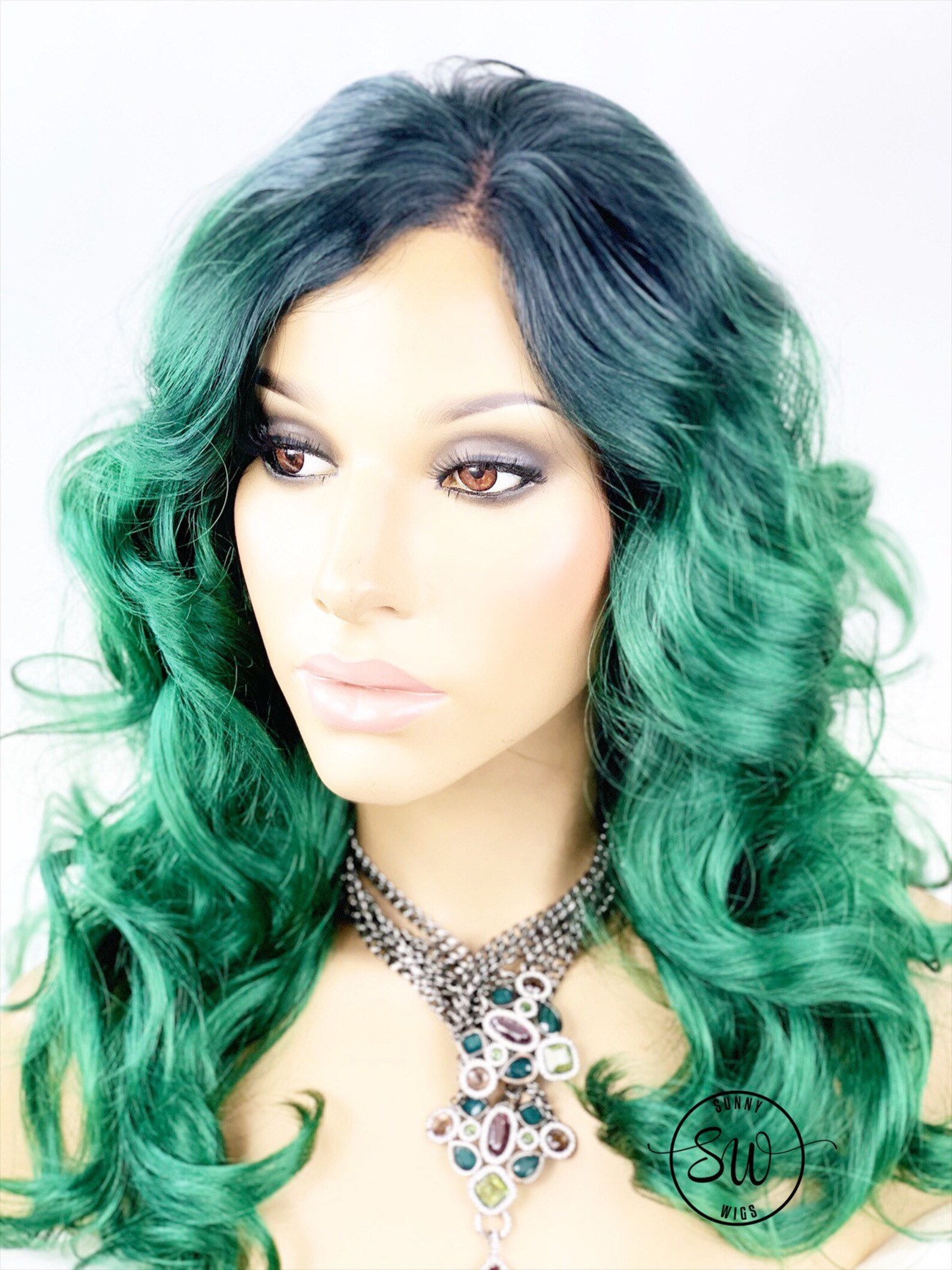 Green Hair Wig . Ombré Green Lace Front Wig. Dark Root Green | Etsy