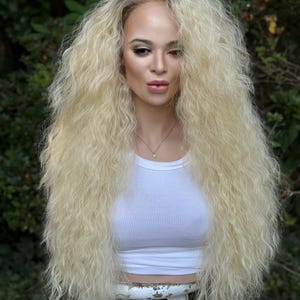 LAGUNA BEACH | Human Hair Blend Lace Front Wig | Bright Bleached Blonde | Hand-tied Lace Top | Heat Friendly