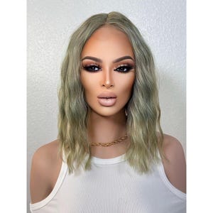 Candy Apple Green Short Wavy Bob Lace Front Wig, Fun Wig for Party, Cosplay, Anime, Costume, Emo Girl, Scene Wig