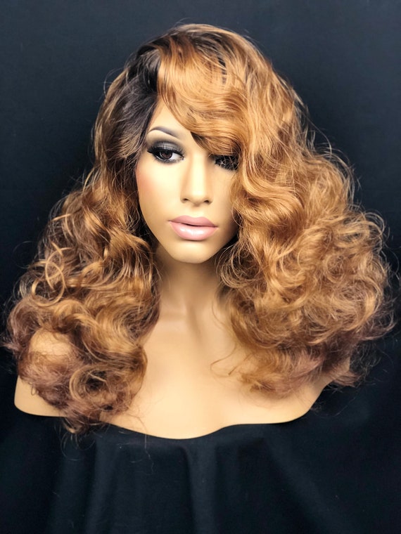 Lace Front Wig Auburn Honey Brown Ombre Dark Root Lace Etsy