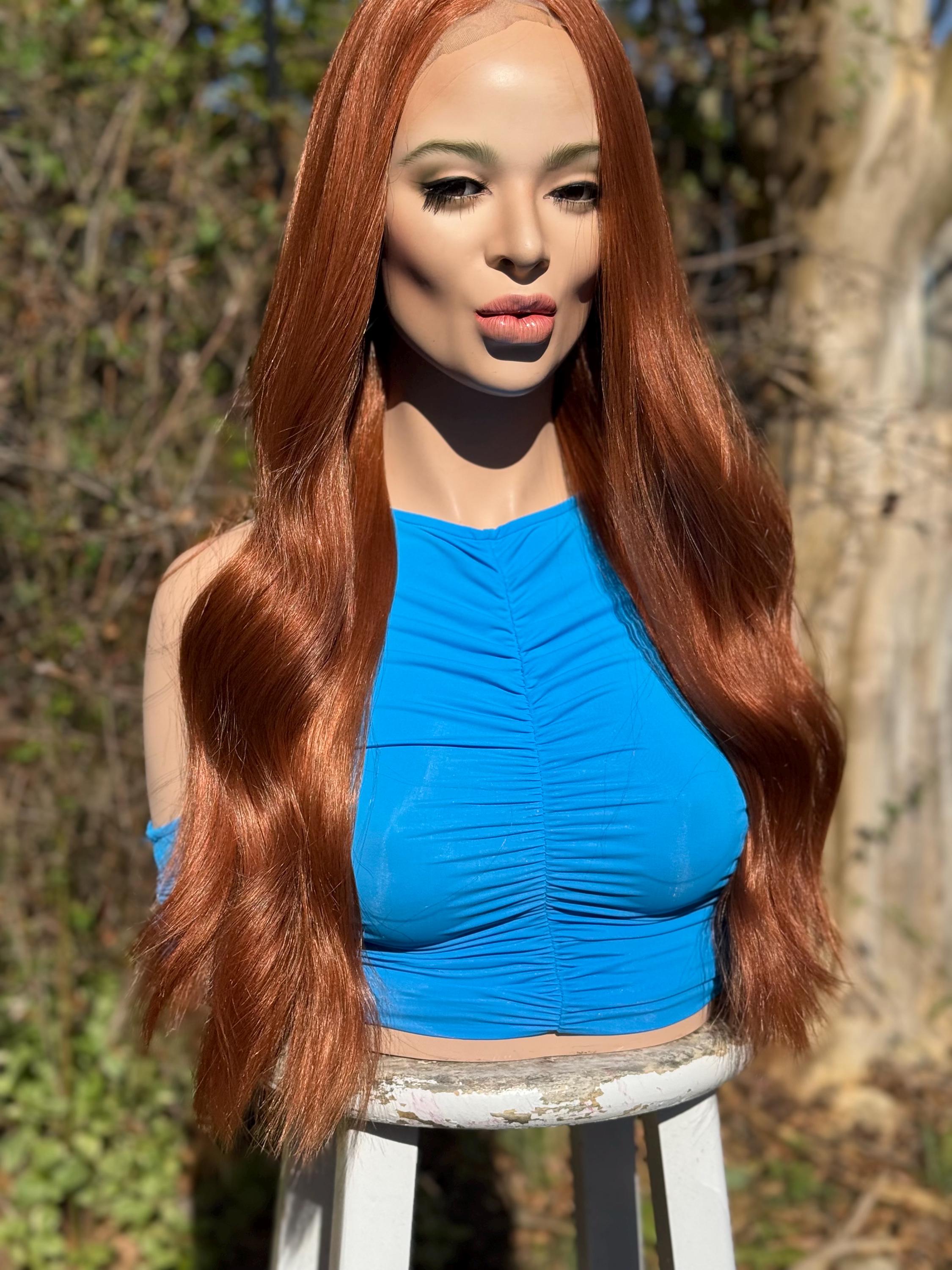Long loose waves 6X6 FreePart Wig COPPER PENNY WIG Long Wavy Copper Wig - Etsy main image 2