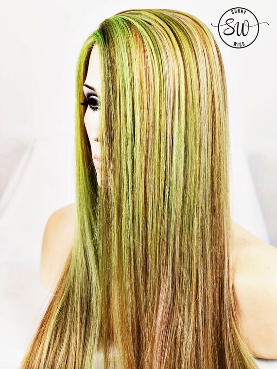26 Lime Green W Blonde Peekaboo Very Long Lace Front Etsy