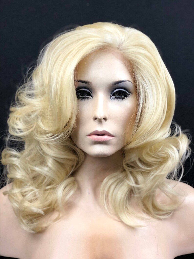 Human Hair Blend Wig Platinum Blonde Wig Lace Front Wig Etsy