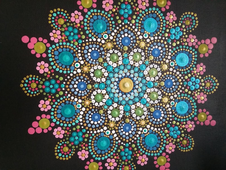 Download Mandala dot painting Pink flowers bloom acrylic | Etsy