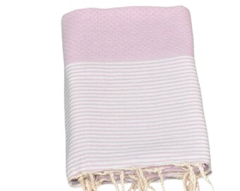 Elegant Classic Blush Pink Towel, Organic Cotton Woman Shawl, 38x78 inches Soft Personalized Beach Towel, Handmade Scarf Custom Gift