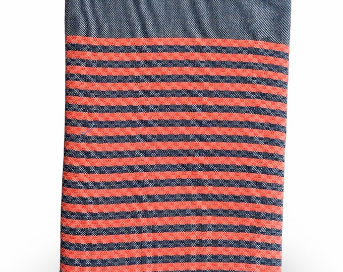 Handmade Waffle Stripe Towel for Adults, 38x78 inches Red & Navy Blue Organic Cotton Throw, Premium Quality Housewarming gift