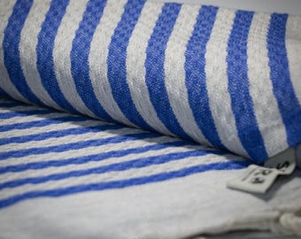 Tunisian Mediterranean blue stripy waffle towel