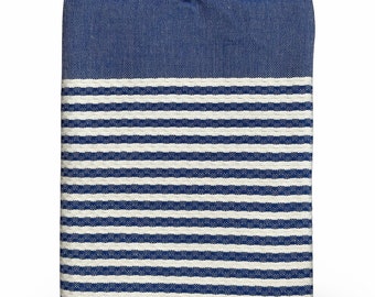 Elegant Navy bleu and white Honeycomb Towel, 40x80 Soft High Quality Bath and Beach Towel, Organic Cotton Moroccan Picnic Blanket