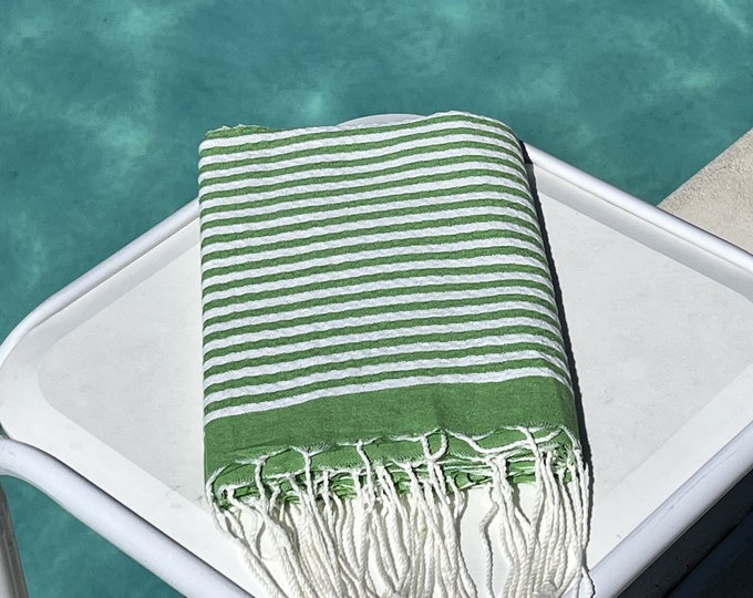 Sofra Textiles Soft Cotton Stripe Mediterranean Waffle Towel Beach Blanket, Handmade Waffle Wrap, Best Picnic Throw