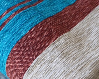 Organic cotton Khaki, Turquoise, Rust Velour King Blanket, Handmade Soft Bed Throw, High-quality gift