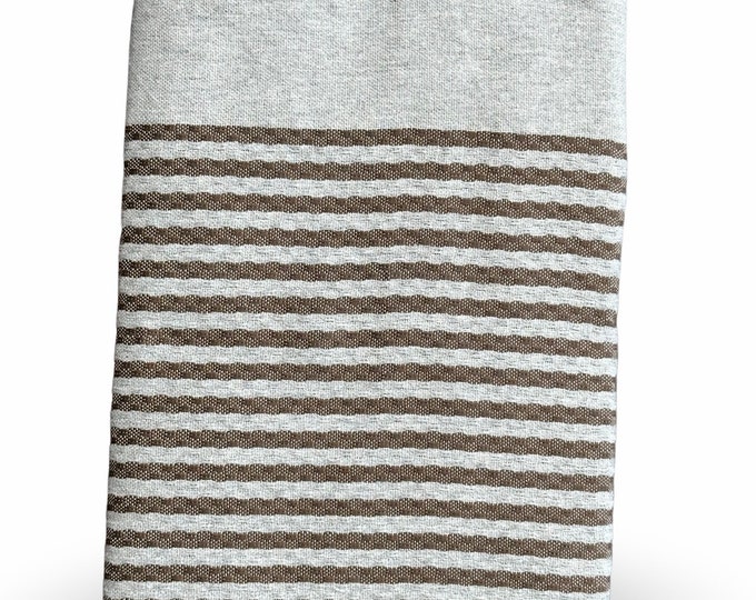 Sofra Textiles Soft Cotton Gray & Brown Stripe Tunisian Waffle Towel Beach Blanket, 38x78 inches Handmade Berber Scarf, Best Picnic Throw