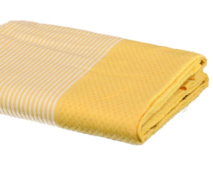 Sofra Textiles Handmade Yellow & White Classic Tunisian Beach Towel, 38x78 inches High Quality Bath Towel, Organic Cotton Tunisian Scarf