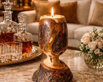 Handmade live-edge wood-turned tea light holder
