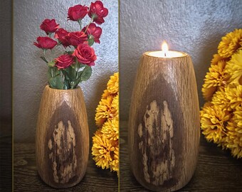 Solid Oak wood tea light holder / dried flower vase