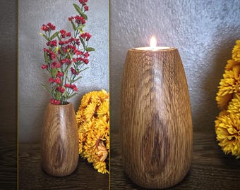 Solid Oak tea light holder / Dried flower vase
