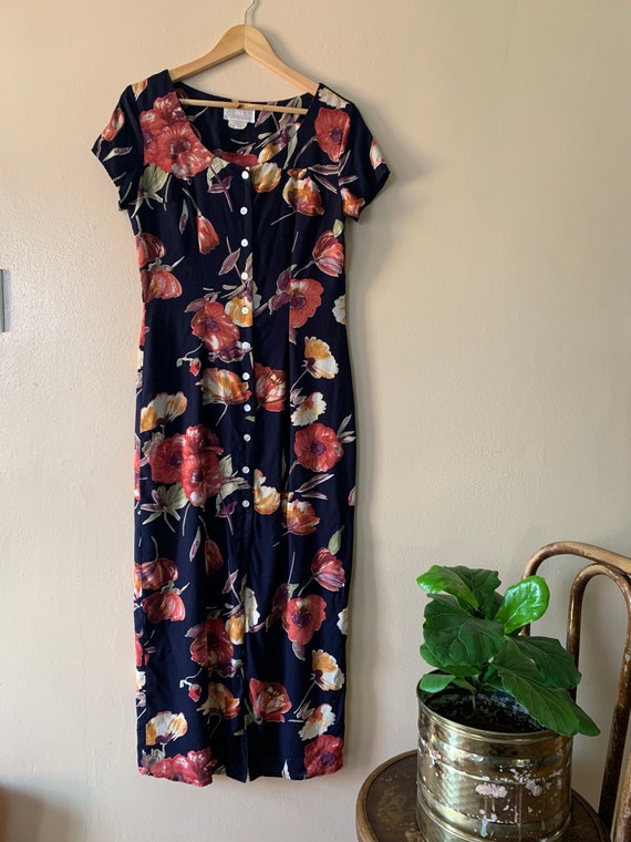 1990’s Floral Dress with Abalone Buttons