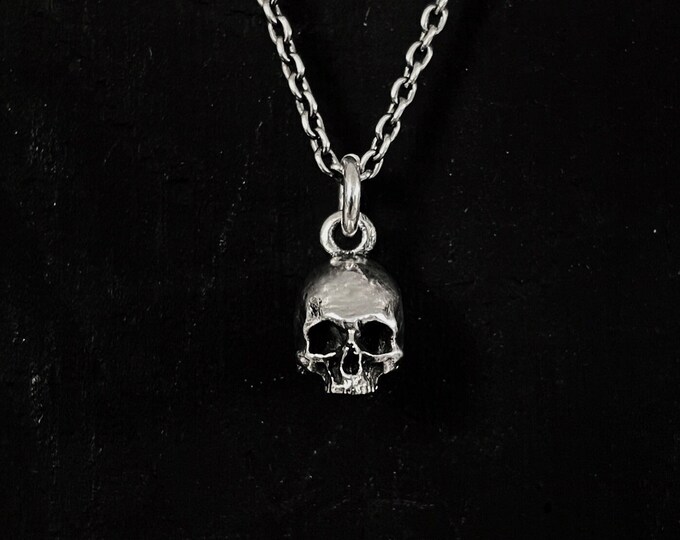 Mini Skull Necklace Sterling Silver Anatomical Dainty Gothic Memento ...
