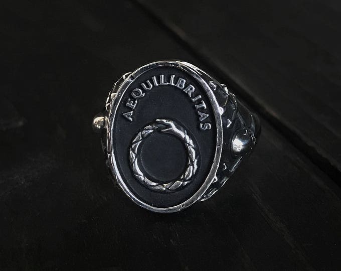 Remains Jewelry - Aequilibritas Ouroboros signet style ring sterling silver 925 gothic biker rock jewelry handmade mythology remainsjewelry
