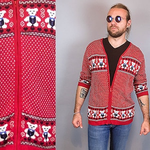 Vintage Wool Sweater For Men, Funny Norwegian Warm Winter Cardigan Holiday Christmas Unique Gift for Him Boyfriend Husband 1990s Clothing