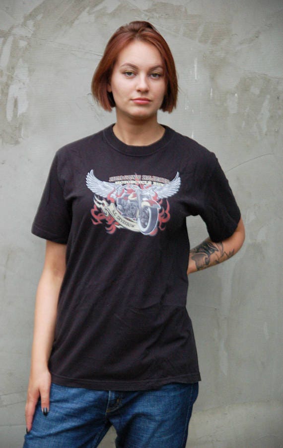 Motorcycle T-Shirt 90s Vintage, Biker Black Motor… - image 4