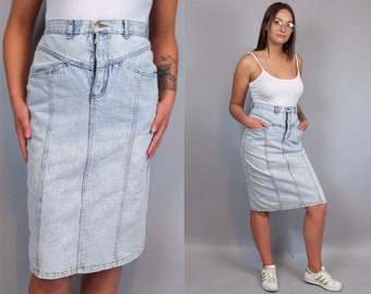 80s Vintage Acid Wash Pencil Denim Skirt, High Waisted Jean Skirt, Stone Wash Bodycon Skirt, Midi Denim Skirt Womens, Grunge Rocker Clothing