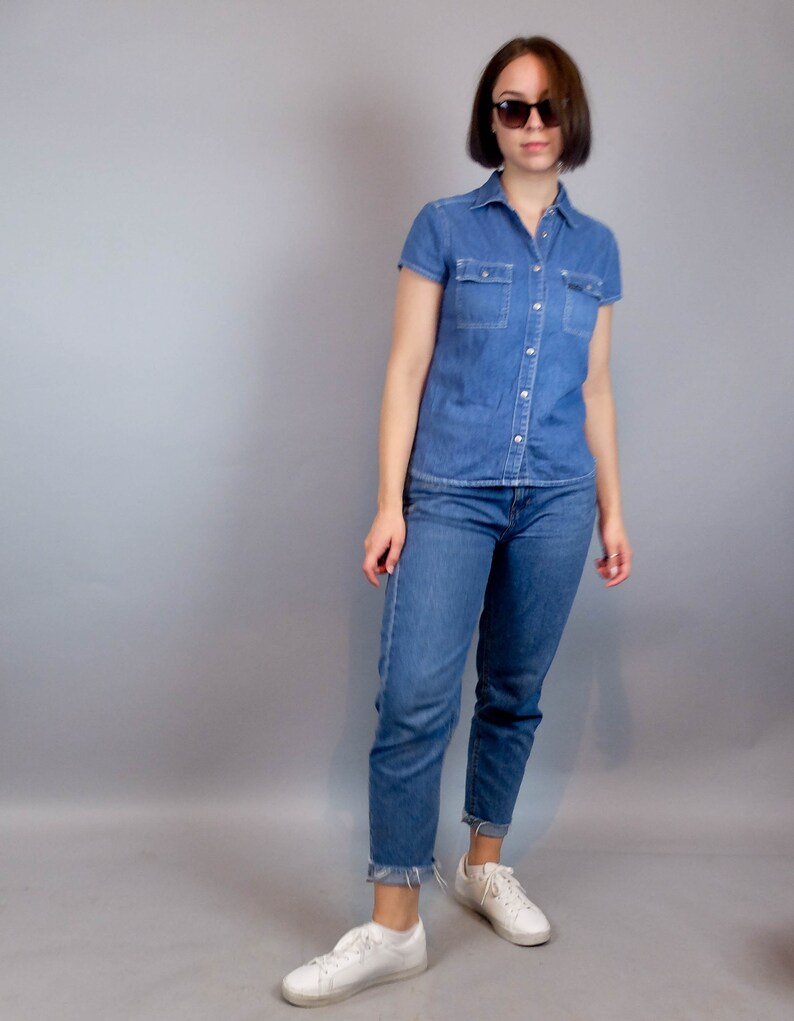 blue jean button down shirt