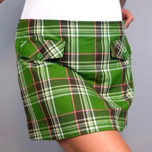90s Vintage Green Plaid Mini Skirt, Preppy Tartan Skirt Y2K Punk Checkered Skirt Grunge Punk Aesthetic Back to School Outfit Summer Clothing