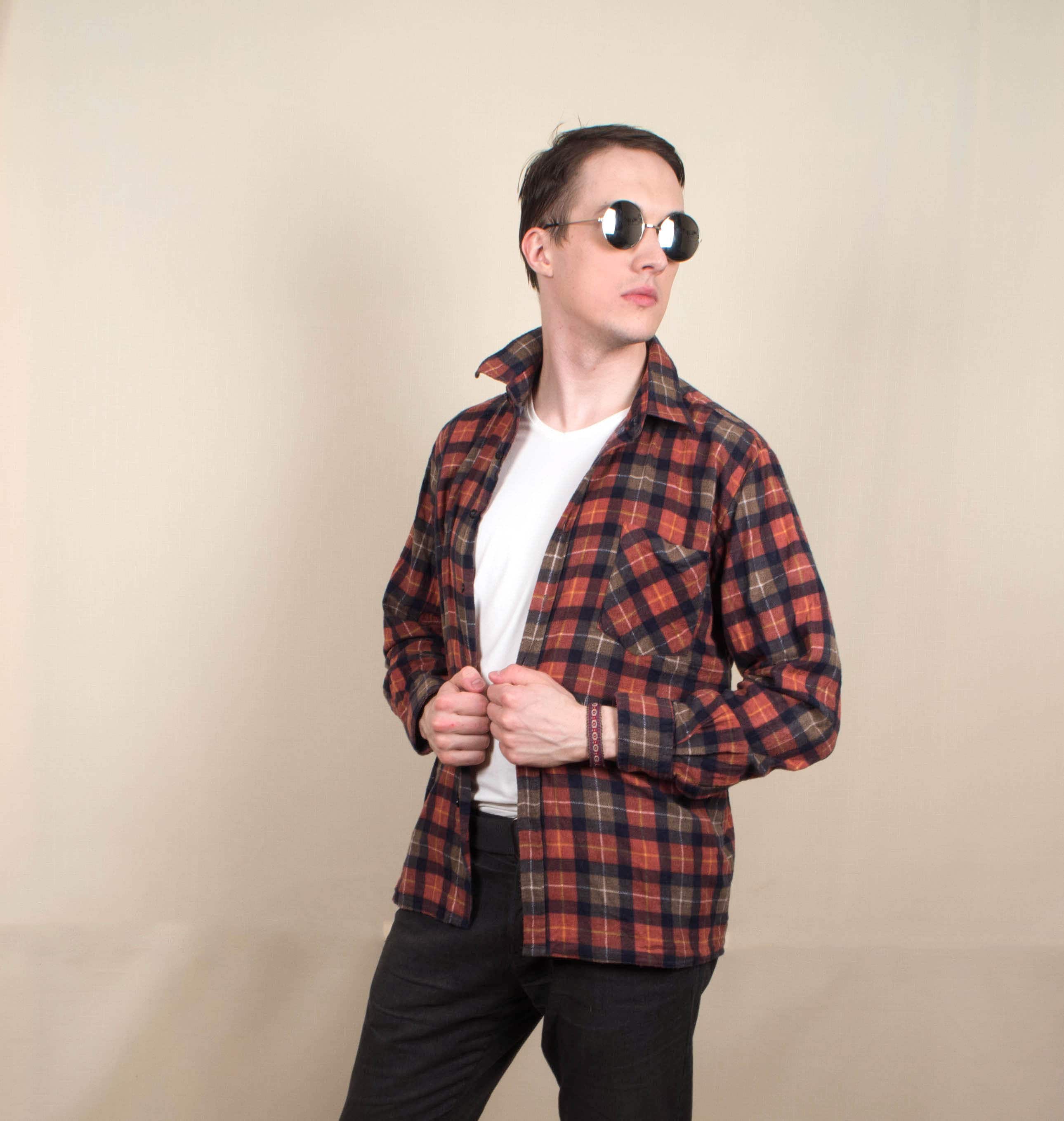 90s Vintage Plaid Flannel Shirt for Men Check Tartan Shirts 90s Vintage Plaid Flannel Shirt for Men Check Tartan Shirts