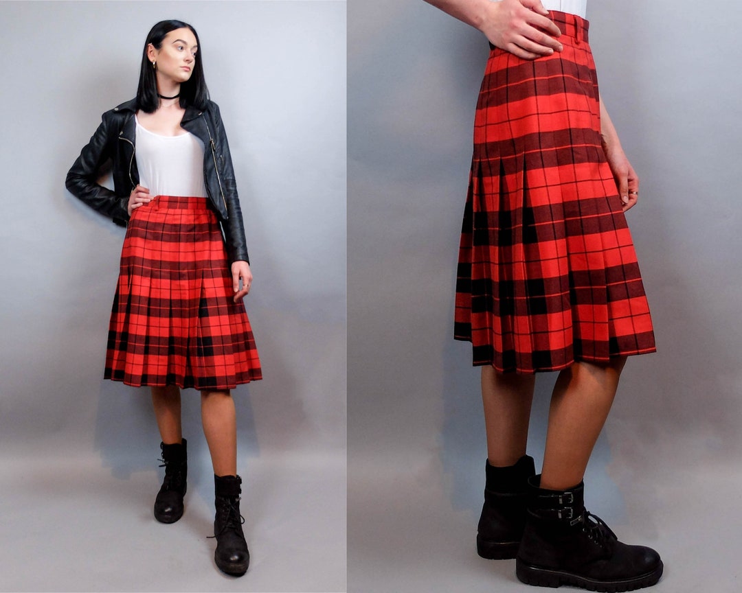 70s Vintage Red & White Argyle Midi Skirt 12/14 main image 1