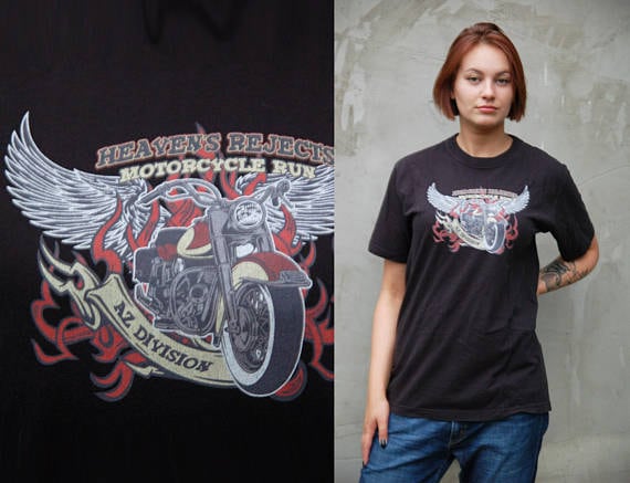 Motorcycle T-Shirt 90s Vintage, Biker Black Motor… - image 1