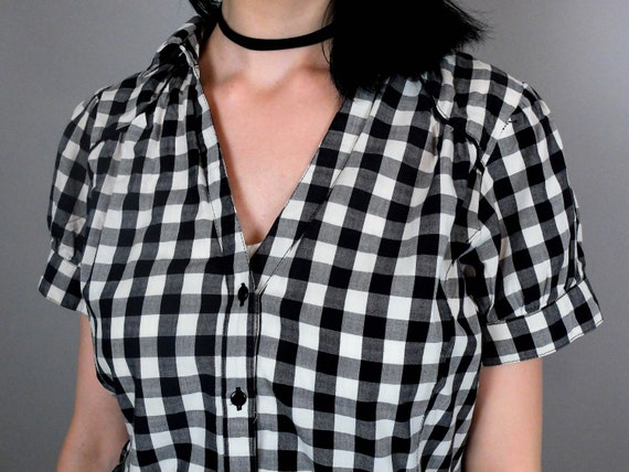 90s Vintage Plaid Summer Shirt for Women, Button Down Short