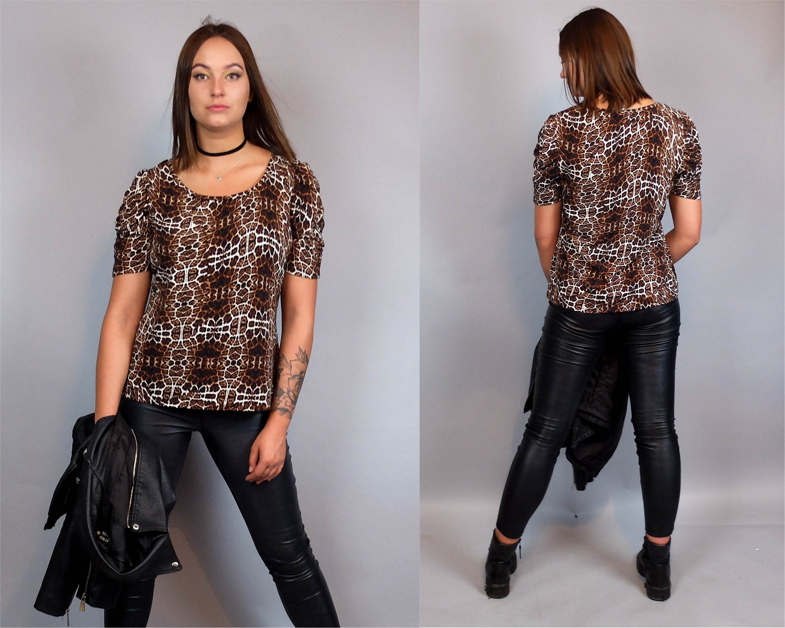 90s Vintage Leopard Print Short Sleeve Top, Animal Print Summer