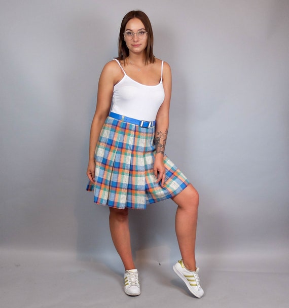 Plaid mini cheap skirts green