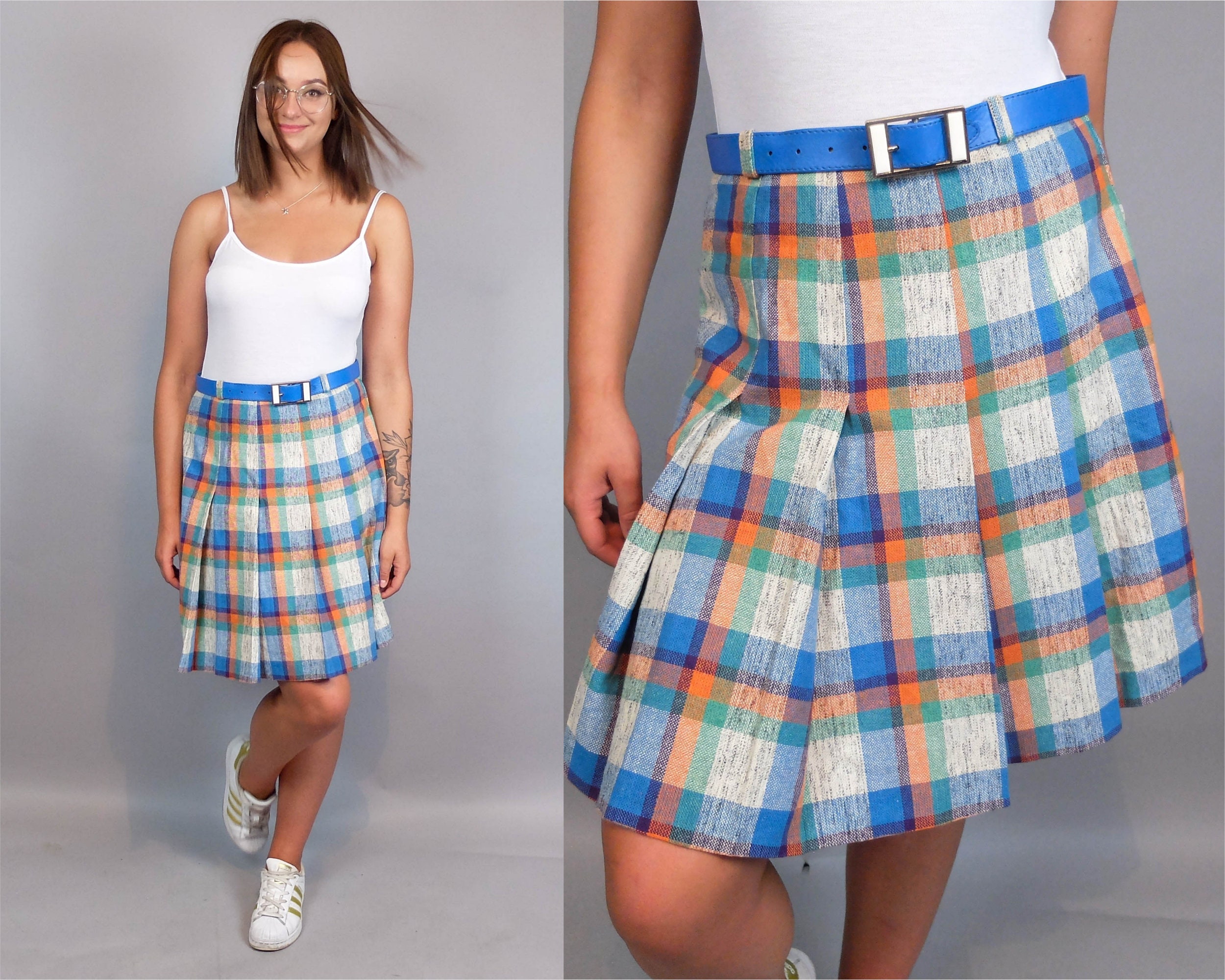 70s Vintage Green Plaid Mini Skirt Vintage Tartan Skirt School Girl Skirt Checked Skirt Plaid Skirt Skirts for Women Preppy Skirt M L Etsy
