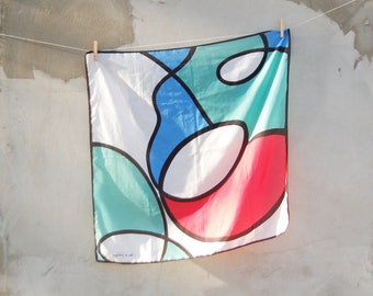 70s Vintage Designer Scarf in Abstract Print, Colorful Scarf, Mod scarf, Women Scarf, Ladies Scarves Retro French Scarf Vintage Accessories