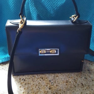 Luxury Michelangelo Designer Italian Vintage Black Box Leather Handbag
