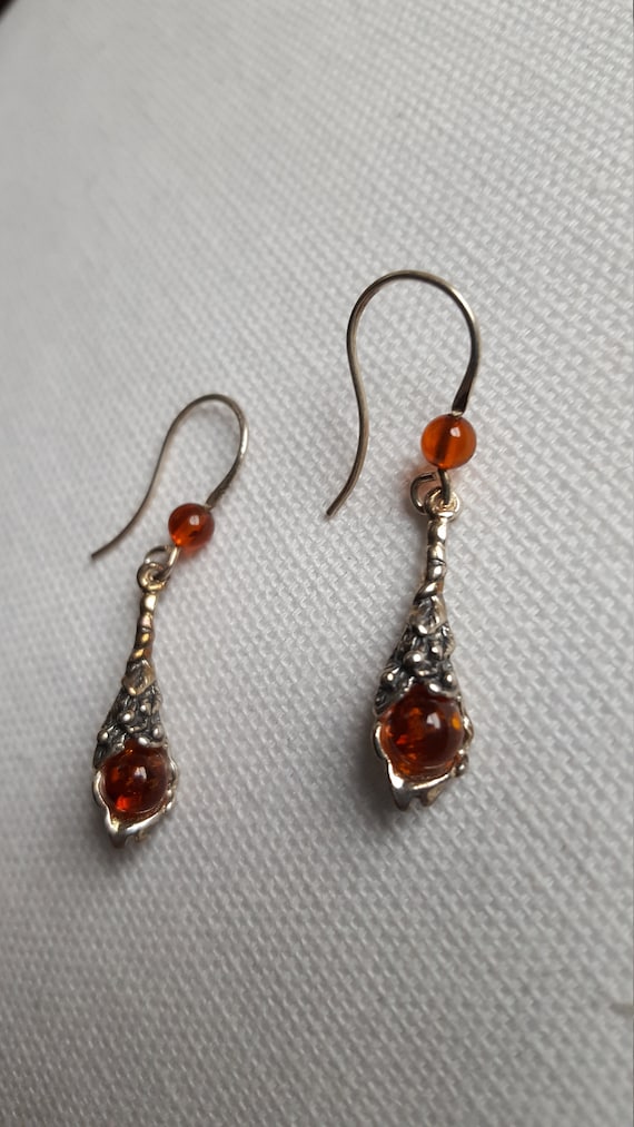 Art Nouveau Floral Amber Drop Earrings - image 1