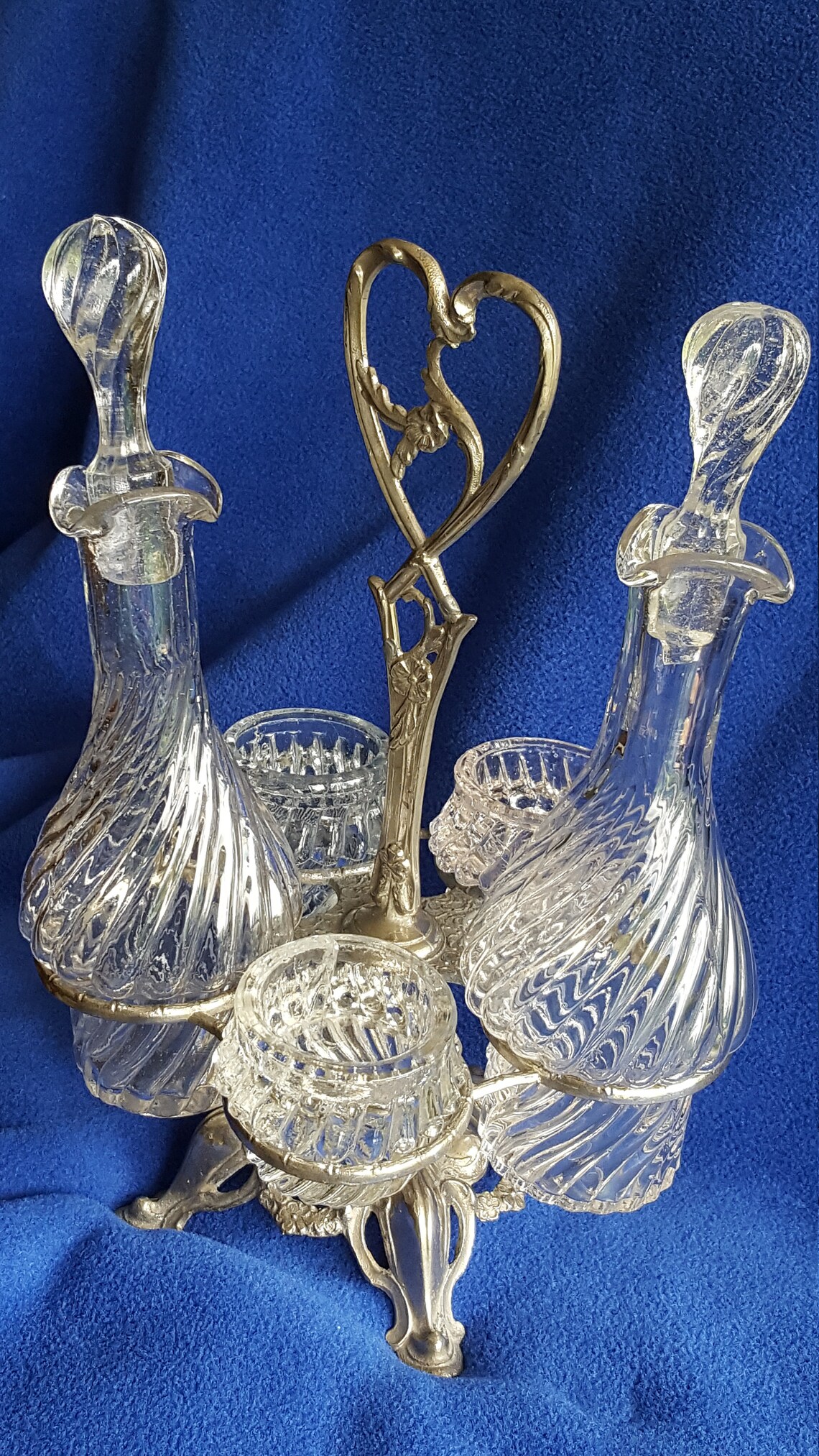 Vintage Silver Heart Floral Cruet Holder Condiment Set Etsy