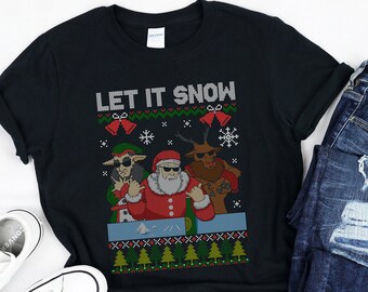 Coca.INES Santa Sweater Let It Snow Christmas Sweatshirt Front Print Sweatshirt for Men and Woman.
