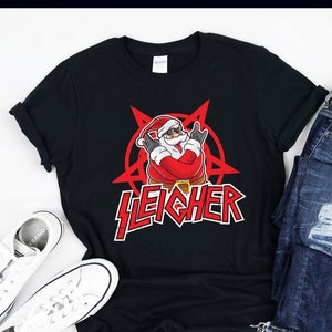 Heavy Metal Christmas | Sleigher | Hail Santa Claus | Rock Music | Guitar | Guitarist | T-Shirt | Tank Top | Sweatshirt | Hoodie