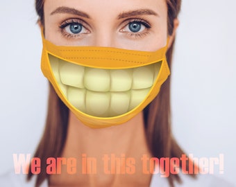 Emoji showing Teeth | Tooth | Smile | Emoticon | Funny Yellow Emojis | Sublimation Face Mask | Mouth Nose Cover | Reusable Washable Mask