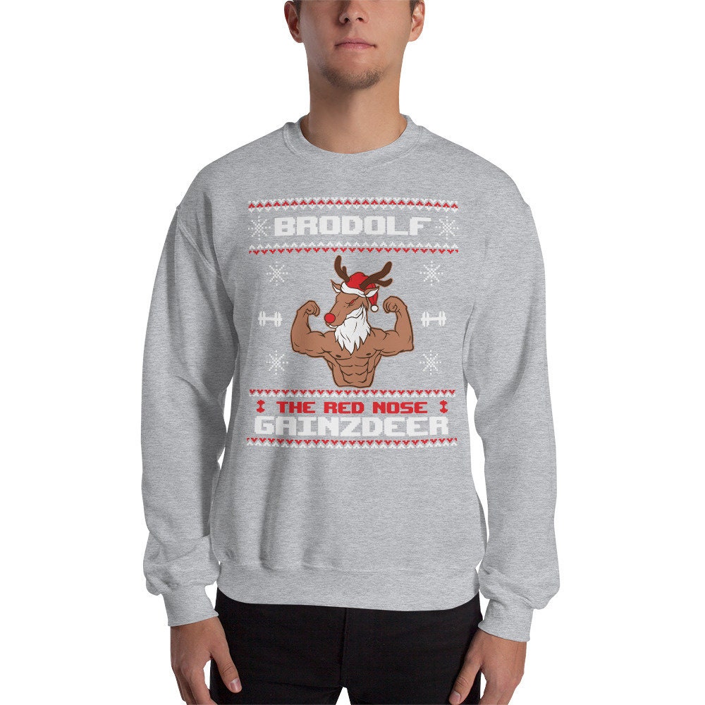 Brodolf the Red Nose Gainzdeer Gym Ugly Christmas Sweater Unisex T shirt Tank Top Sweatshirt Hoodie Men Women Kids Etsy UK