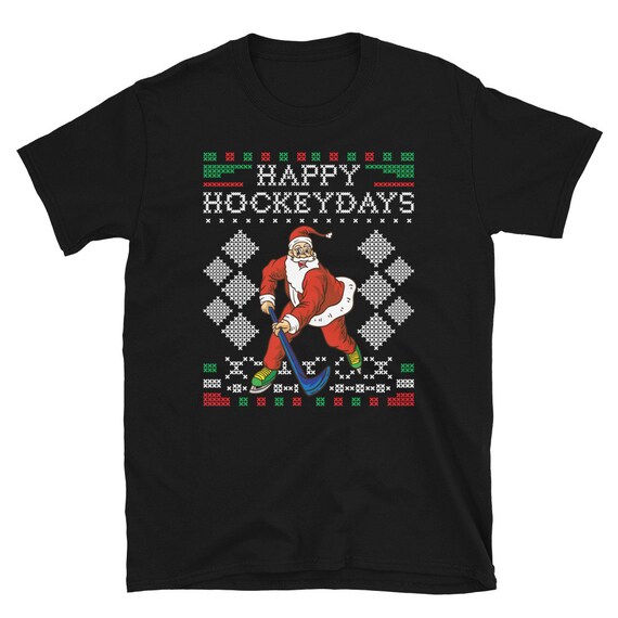 Happy Hockeydays Ice Hockey Player Ugly Christmas Sweater Santa
