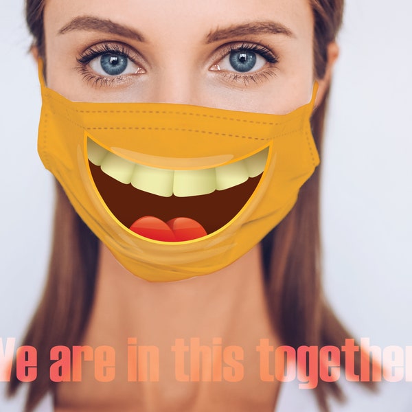 Emoji Laughing | LOL | Happy | Smile | Emoticon | Funny Yellow Emojis | Sublimation Face Mask | Mouth Nose Cover | Reusable Washable Mask